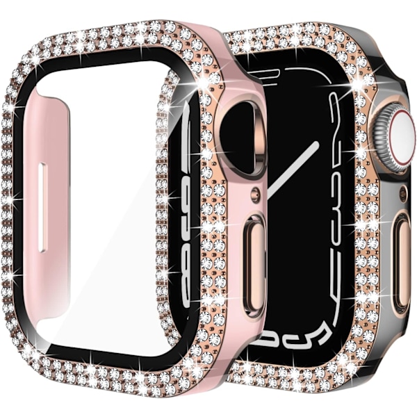 Yhteensopiva Apple Watchin kanssa, karkaistulla lasisuojalla Musta Rose Gold/Rose Gold Svarta Roséguld/Roséguld 44mm