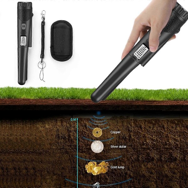 Metalldetektor Pinpointer för Barn & Vuxna med LCD-Display Handhållen Pin Pointer Stav Sökare Sond Black