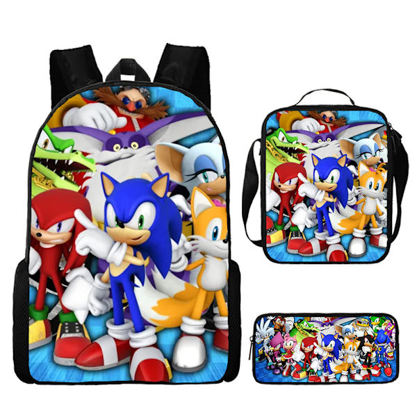 Sonic Skoletaske til børn, madpakke, blyanttaske sæt af tre - på lager 33