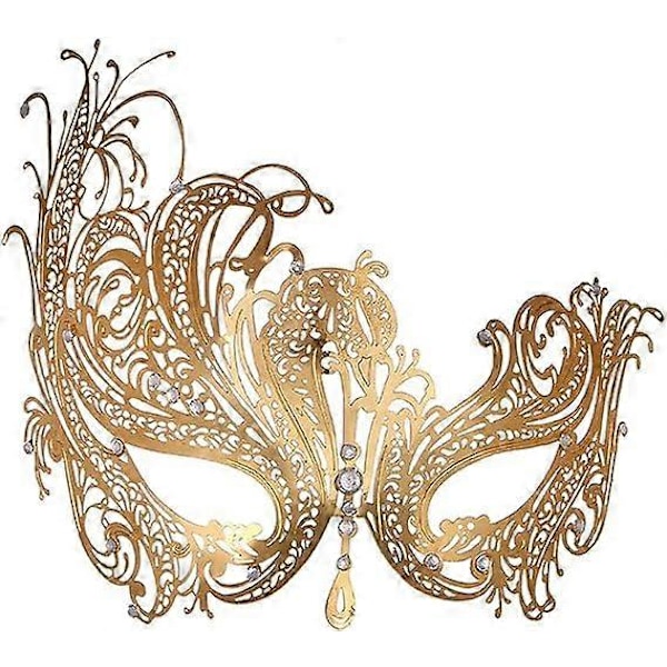 Maskeradmask för kvinnor Metallmask Glänsande Strass Venetiansk Fest Kväll Bal Mask Bar Kostymer Tillbehör