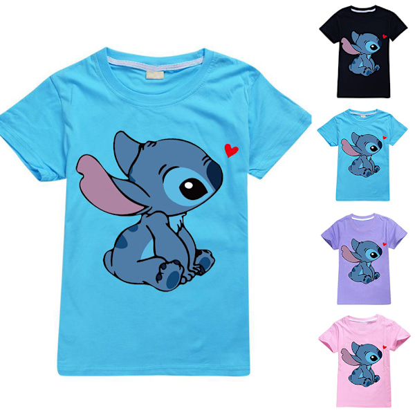 Barn Lilo og Stitch Trykt Tegneserie T-skjorte Casual Sommer Korte Ermer Tee Topper Rosa Pink 7-8 Years