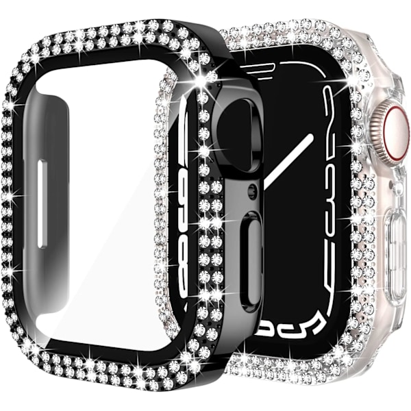 Compatible for Apple Watch with tempered glass screen protector Black/Clear