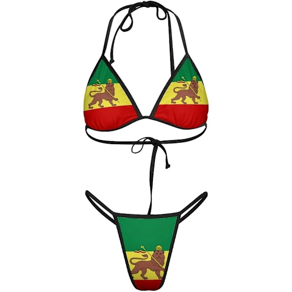 Jamaica Rasta Lion Flag Naisten Bikinisetit 2-osainen Uimapuku Seksikäs Uima-asu Halter Kolmio Uima-asu-style10-mPT-448 Black print Extra large