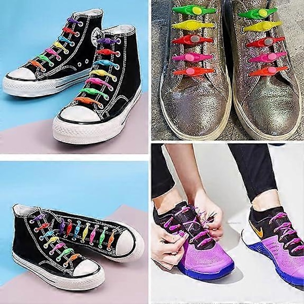 24 stk. Lazy Laces, vandtætte elastiske snørebånd uden snørebinding, snørebåndsløse til børn og voksne, bærbare løbesko silikonesnørebånd, farverige