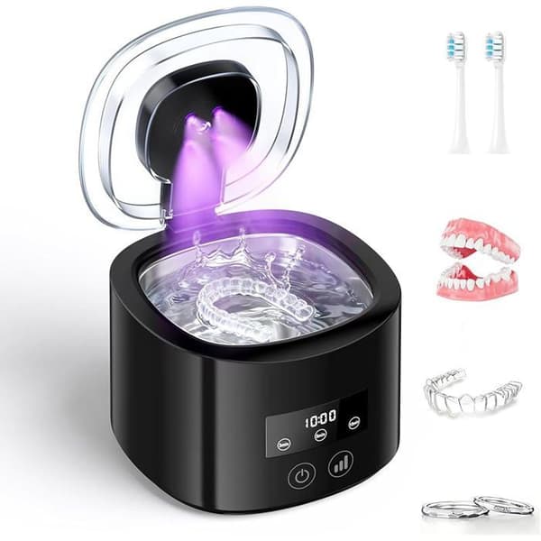 50kHz Ultralydsrenser (230ml) | 4 UV-lamper, 3 tilstande, HD digitalt display, sort, bærbar ultralydsrenser