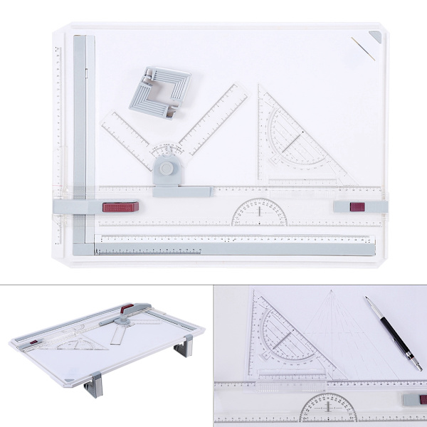 [KK] Multifunctional A3 Drawing Board Drafting Table with Parallel Motion and Adjustable Angle Rulers