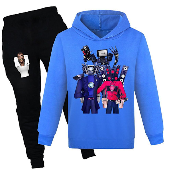 Skibidi Toilet Tv Man training overalls Set Long sleeve hoodie for children Dark Blu