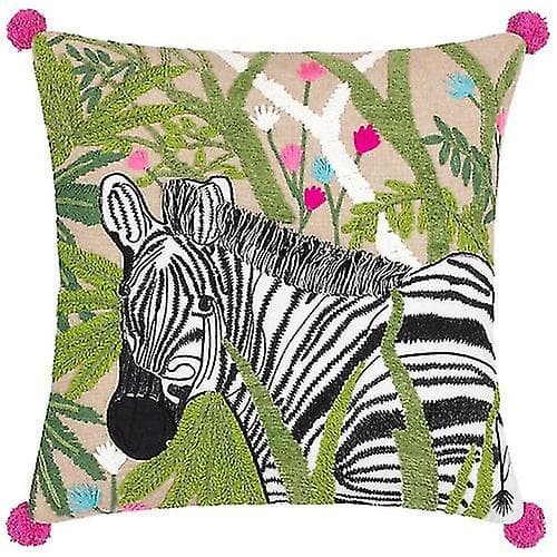Broderet Zebra Pudebetræk Multicoloured 50cm x 50cm