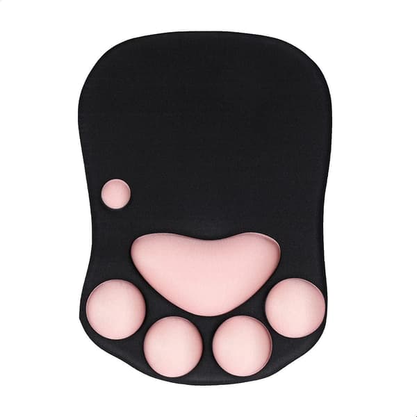 Søt musematte med håndleddsstøtte, kattepote-musematte for datamaskin, sklisikker spillmusematte, glatt ergonomisk musematte med håndleddsstøtte, svart+rosa