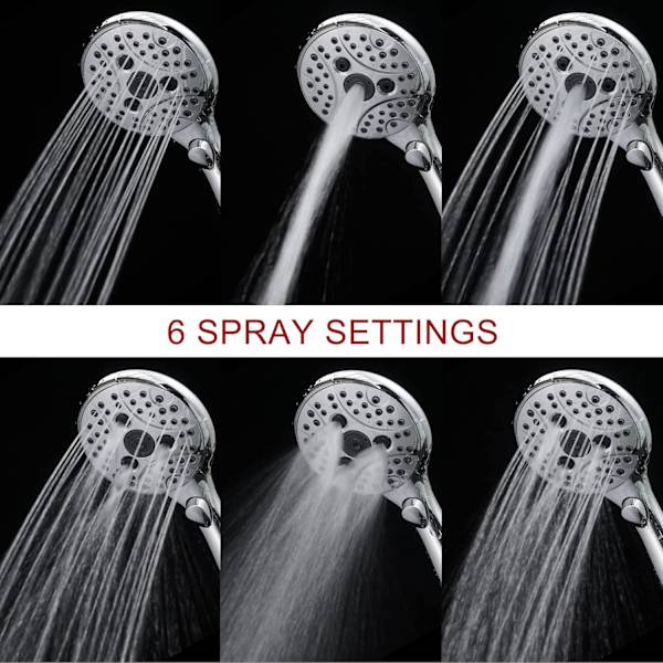 [KK]Shower head with water stop button, hand shower 7.3 l/min with 6 spray settings, on/off button, universal water saving function, chrome