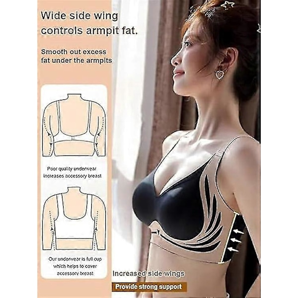 Super Gather BH, Trådlös Push-Up BH Lyftande Anti-Häng Trådlös Push Up BH, Lyft BH Damunderkläder Vardags Sport-BH - YuJia 1pcs Black M