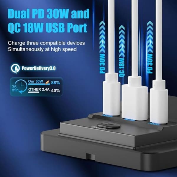 12V USB Billader - ULISEM - To USB-C-porter - 30W PD 3.0 - 18W QC 3.0 - Overflatemontering