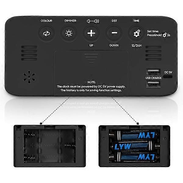 Superhög Väckarklocka för Tunga Sovare Vuxna, Digital Klocka med 7 Färgers Nattlampa, Justerbar Volym, Dimmer, USB-laddare, Små Klockor för Sängen