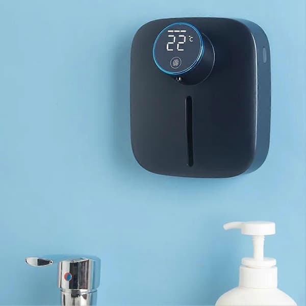 USB oppladbar multifunksjonell veggmontert automatisk såpedispenser sensor LED digital skjerm såpedispenser 320ML Blue