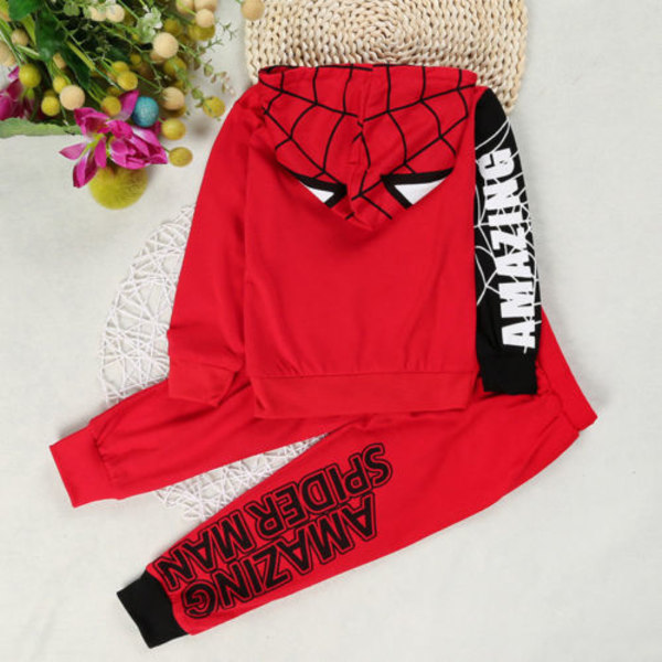 Barn Pojkar Spiderman Toppar Byxor Set Halloween Kläder Set Röd red 110cm