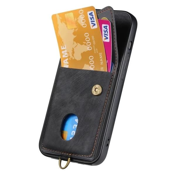 Til iPhone 16 etui med TPU læder telefoncover og læderstativ - Sort