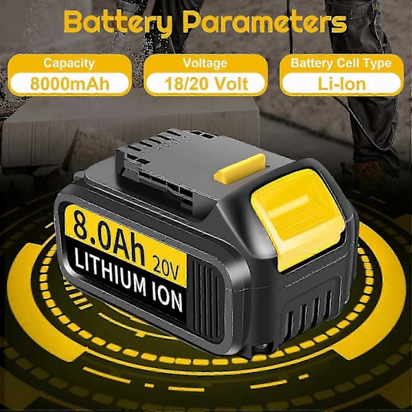 Kompatibel 2-pakning 8.0ah 20v/18v Dcb184 Erstatning for Dewalt Batteri + 4a Lader Kompatibel med Dewalt Batteri og Lader Dcb180 Dcb181 Dcb-182 Dcb 3