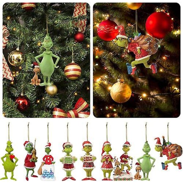 Merry Christmas Grinch Ornaments Xmas Tree Hängande Dekoration Figur hänge