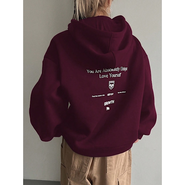 Dazy Slogan Graphic Drop Shoulder Dragkedja Bourgogne Burgundy XL