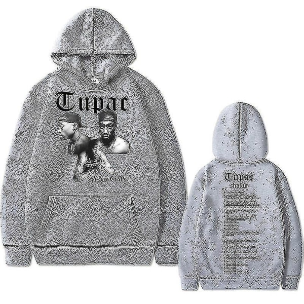Rapper Tupac 2pac Hip Hop Hoodie Herrmode Luvtröjor Herr Kvinnor Oversized Pullover Man Svart Streetwear Man Vintage Sweatshirt grey XXXL