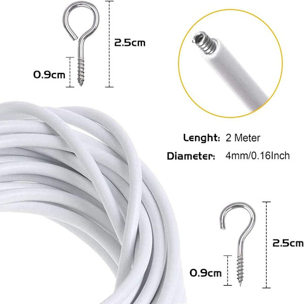 2m Vit Gardinkabel Gardinwire gardinlina med 4 par Ho