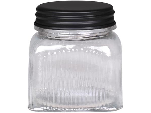Glass jar with black lid