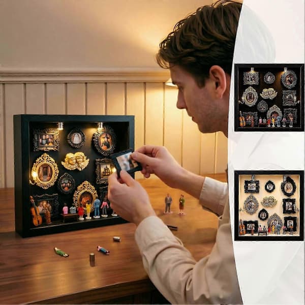 Skuggdisplayram med minifigurer Displayprydnad för födelsedagshelger WHITE