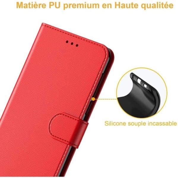 Etui - NEW&TECK - iPhone 12 Mini (5.4\") - Mikrofiberlær - Magnetisk lukking - Rød