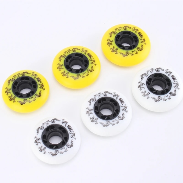 pcs Vita/Gula Inline Rullskridskor Hjul 90A Yellow 76mm 8pcs