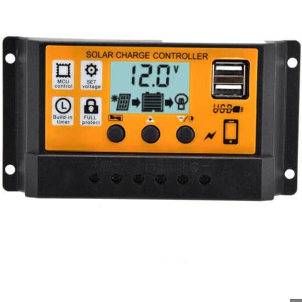 Intelligent solcellepanel ladekontroller, dobbel USB, 3-trinns PWM laderegulator, 12V/24V, 30A