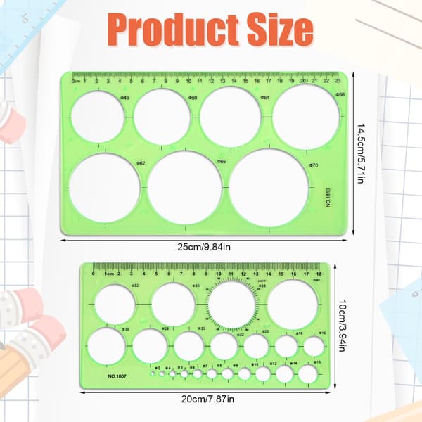 [KK] 2 Pieces Circle Template Ruler, Plastic Circle Stencil for Drawing Geometric Circle Drawing Tool Circle Drawing Ruler with 29 Circles