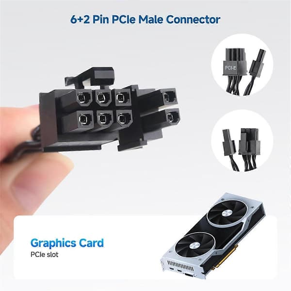 8-bens GPU-strømkabel PSU 8-ben til 6+2-bens GPU han til han strømkabel til Thermaltake, ARESGAME Mo Black