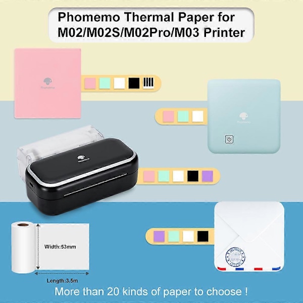 Phomemo M02 Lämpöpaperirulla Itsekiinnittyvä lämpöpaperi BPA-vapaa tulostuslämpötarrat M02/M02S/M02Pro minitulostimelle Blue Sticker Paper