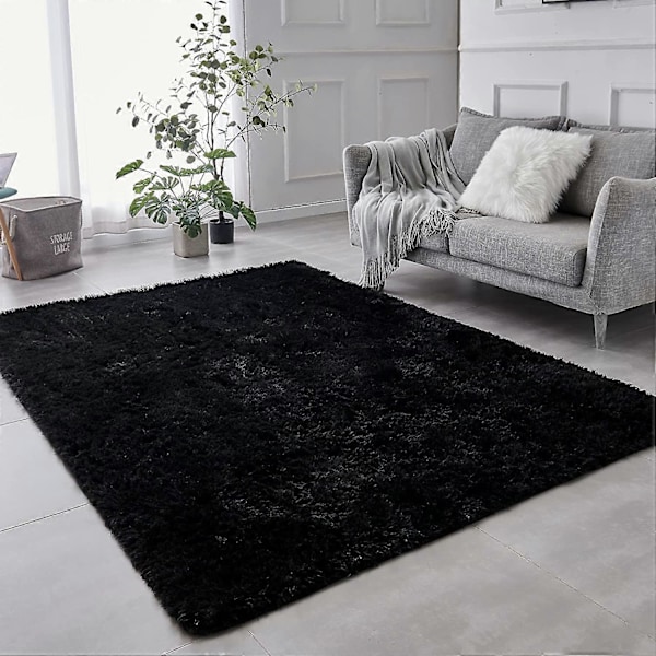 Supermjuka Varma Tjocka Vintermattor För Vardagsrum Plyschmatta Barn Sovrum Fluffig Golv Heminredning Ryamatta Sammetsmatta Black 140X200cm