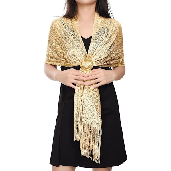 Bröllopssjal i guld för damer, bröllopssjal, foulard Fo