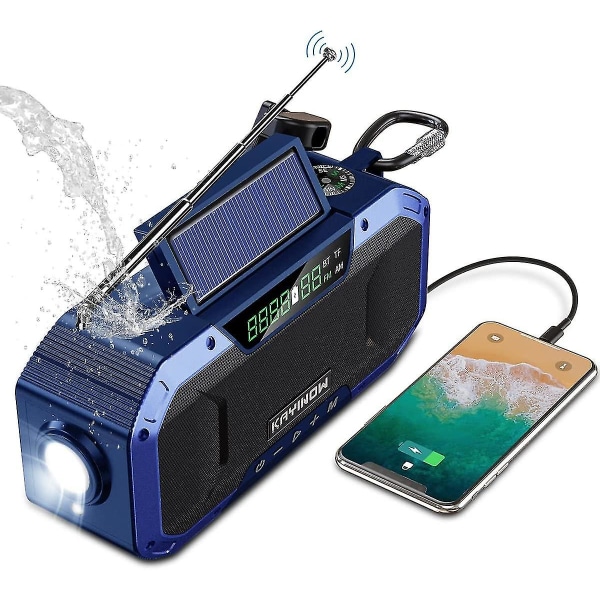 Dww-solar Radio - Bluetooth högtalare, Ipx5 vattentät bärbar Am Fm Survival Radio, 5000 mah uppladdningsbart batteri multifunktionsnödradio, blå