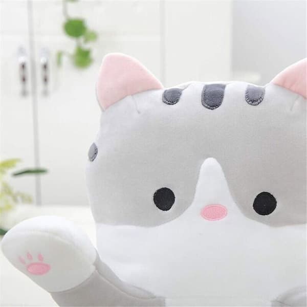 Sød 50 cm katteplysdyr, gavepude til børn og venner, grå
