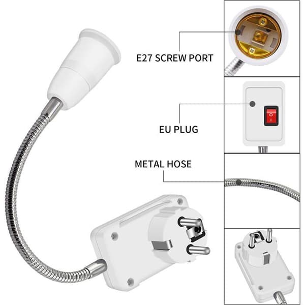 2 stk. E27 LED pæreholder, konverter lampeholder med afbryder, E27 fatning