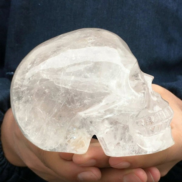 Naturlig Transparent Kvarts Krystall Hodeskalle Håndskåret Healing Reiki Dekorasjon Gave-MXBC 800-850g
