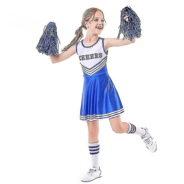 Kid's Girls School Party Cheerleader kostym Halloween musikalisk festklänning blue 130cm