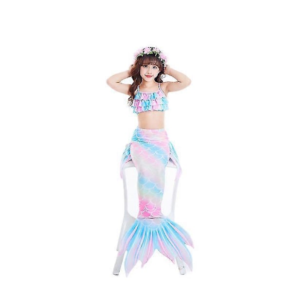 Sjöjungfrustjärt Baddräkt med Monofena Flickor Pojkar Badkläder Bikini Set WHBYV Bkue 120CM
