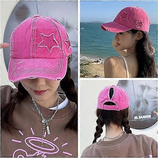 Dame Hestehale Høj Messy Bun Hatte Distressed Baseball Caps Ustrukturerede Vasket Far Hatte Piger Trucker Ponycaps