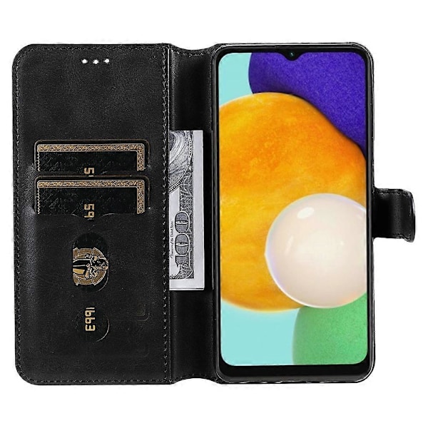 För Samsung Galaxy A13 5G JUNSUNMAY Kalvtextur Läder Telefonfodral Black