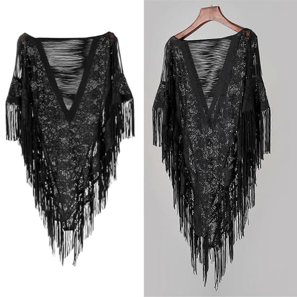 Fasjonable uthulede sjal i polyester, reise-cover-up, romantiske kapper for kvinner, luftig tilbehør til daglig bruk, svart Black
