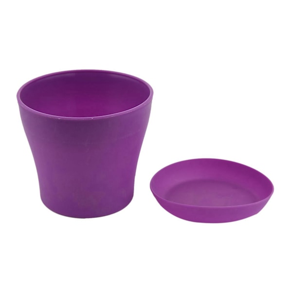 2x Plastblomkruka med fat, rund, blank, hem- och trädgårdsdekoration, lila överdel