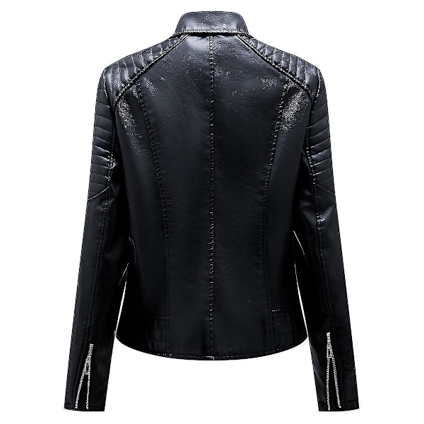 Naisten yksivärinen, kauluksinen, rento, lyhyt, slim fit -nahkatakki Black S