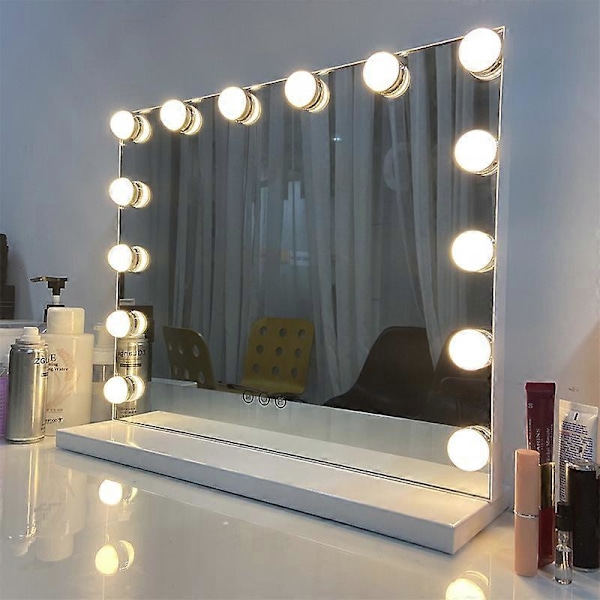 Spegelbelysningskit med 14 glödlampor för sminkbord, dimbar Hollywood LED-spegel, USB-sminkbelysning med strömbrytare och kabel, 3 färger och 10 ljusstyrkor