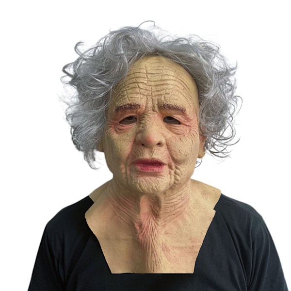 Halloween-skräckmask Grandma-mask festrekvisita för vuxna Gray Hair