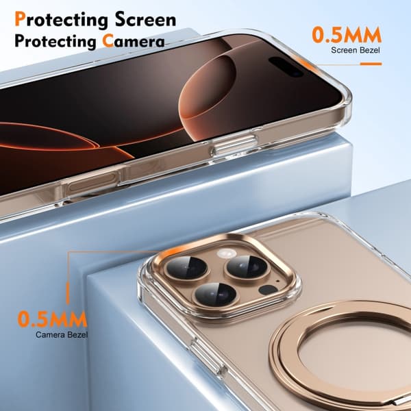 [KK]iPhone 16 Pro Ice-Cold Roterende Ringholder PC MagSafe Cover Ökenguld
