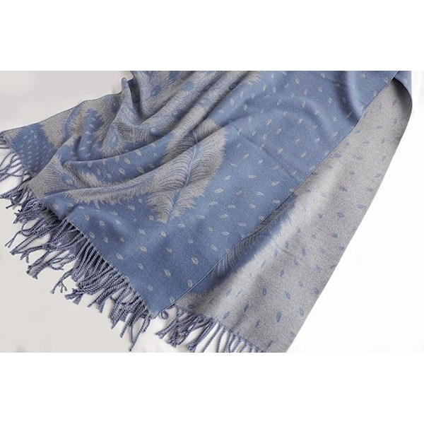 Elegant Imitation Cashmere Sjal eller Shawl i Design Peacock Feathers (Vinrød)